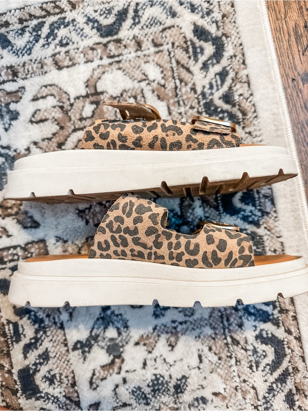 Simona Rossi Leopard Print Double Buckle Slide Sandals - Tan Brown - Picture 4 of 5